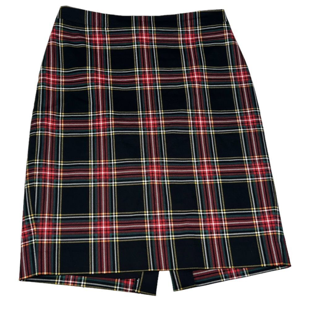 J. Crew Red Black Plaid Pencil Skirt Green Yellow Preppy